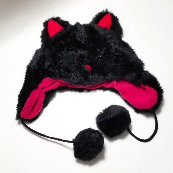 Arizona Jean Company Other - THE ORIGINAL ARIZONA CO. Faux Fur Black Pink Cat Girl's Youth Winter Hat EUC
